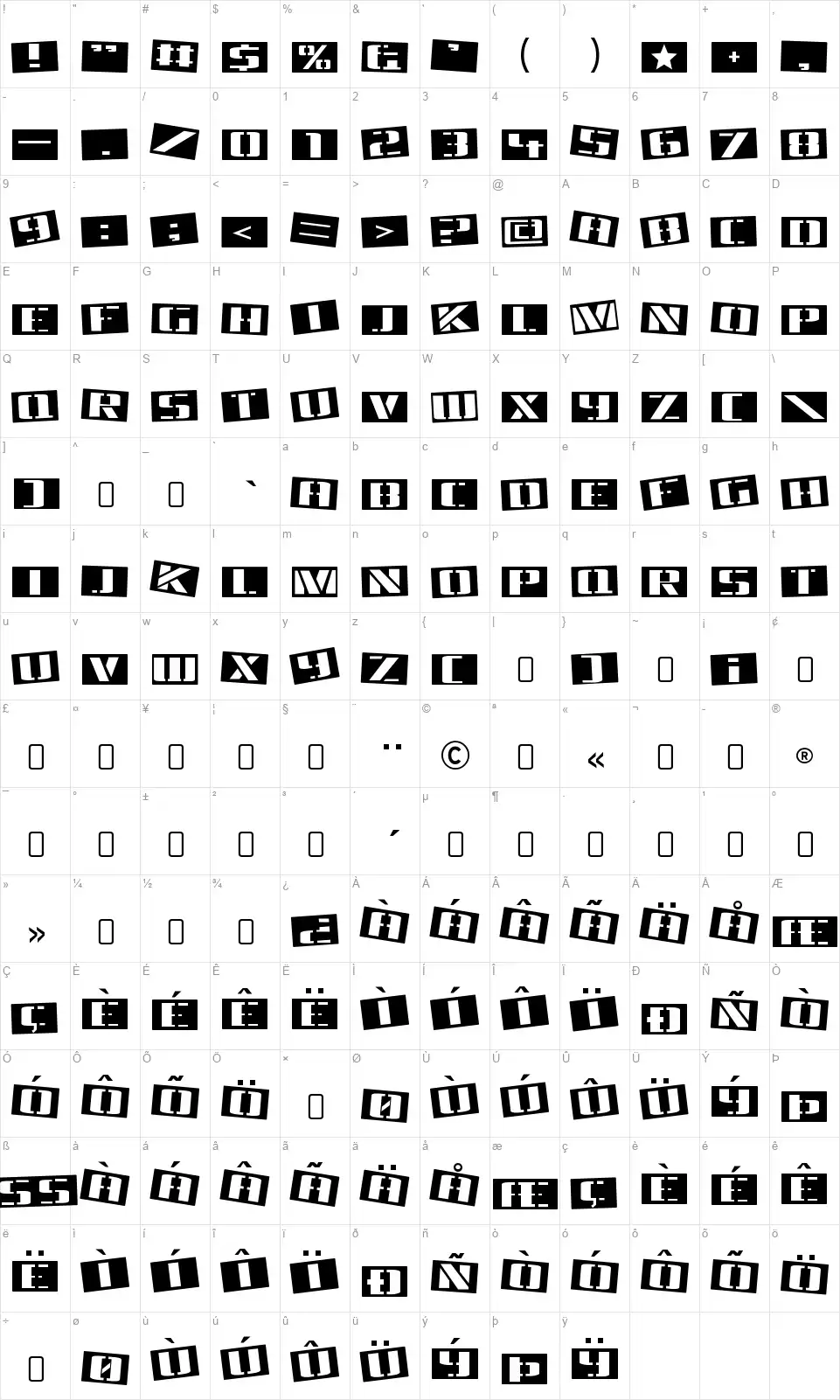 Tinsnipsfont character map