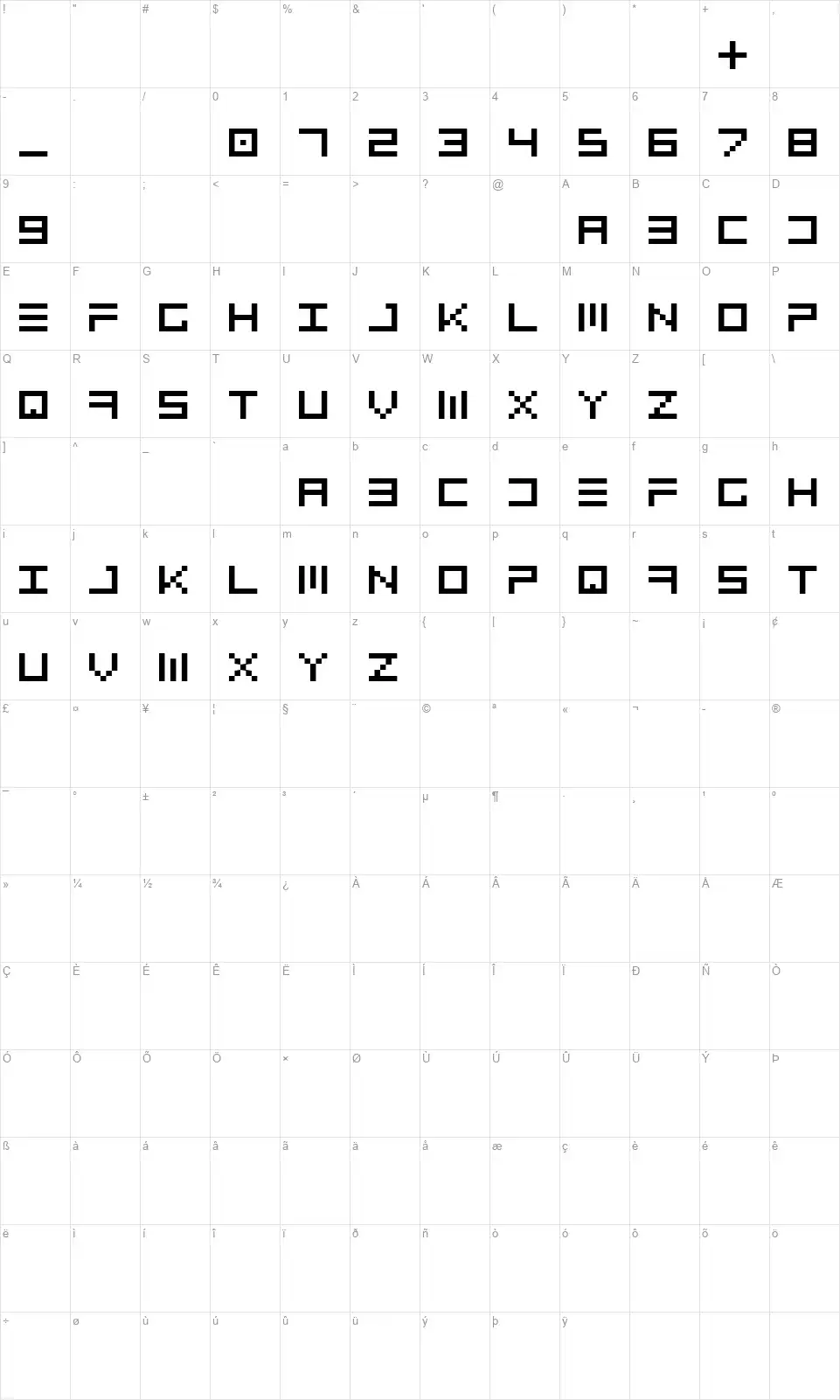 Topofont character map