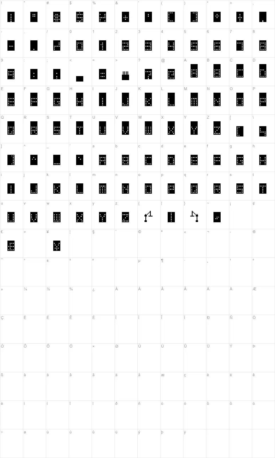 Tower Blockfont character map