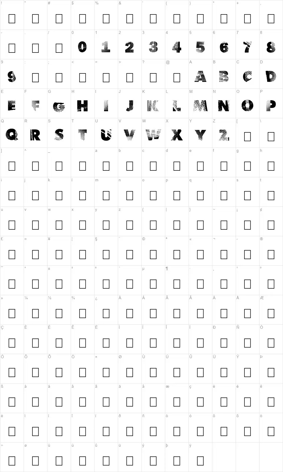 Tramixfont character map