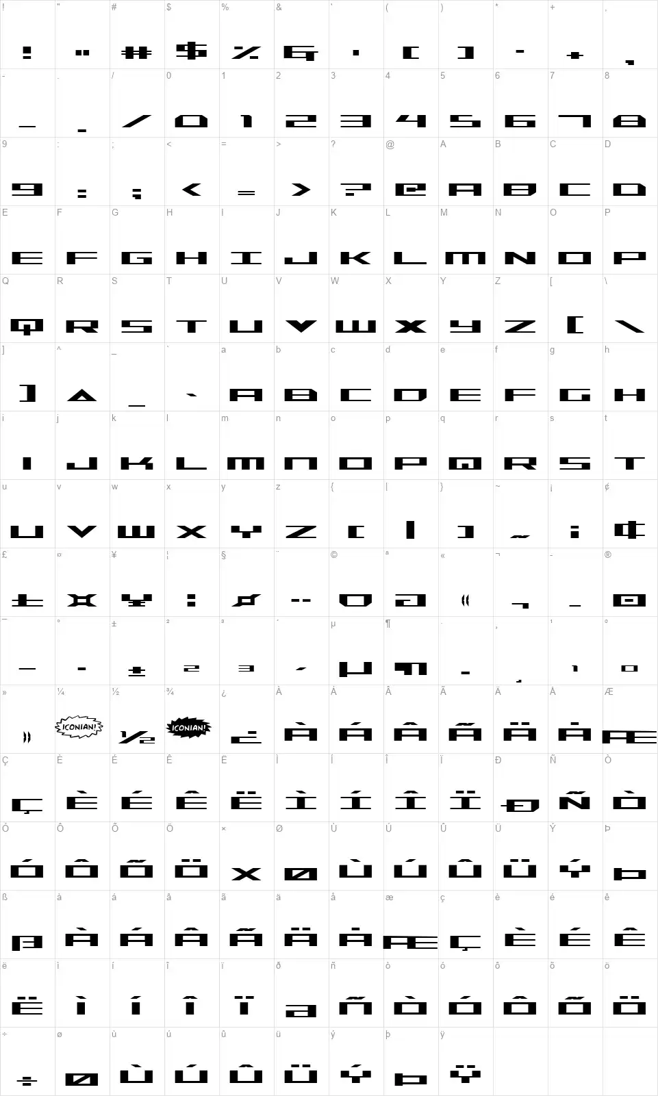 Trireme font character map