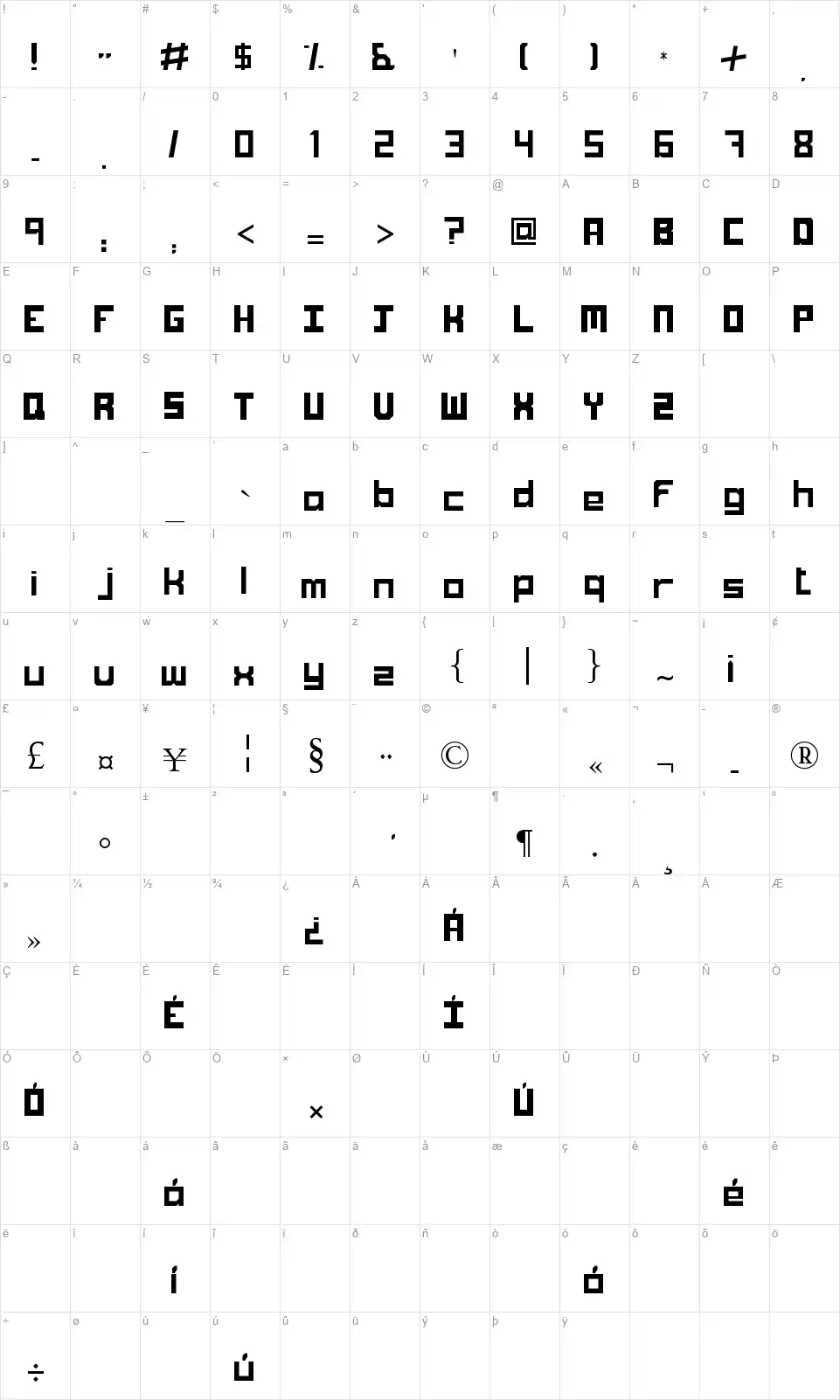 Trompusfont character map