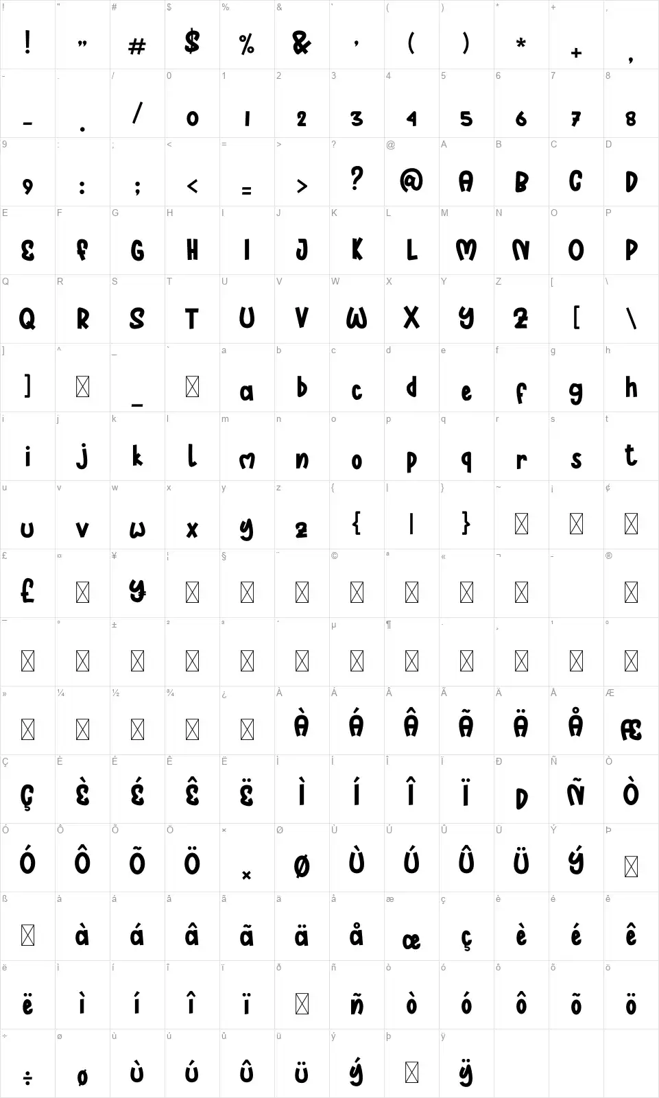 Twenty Minutesfont character map