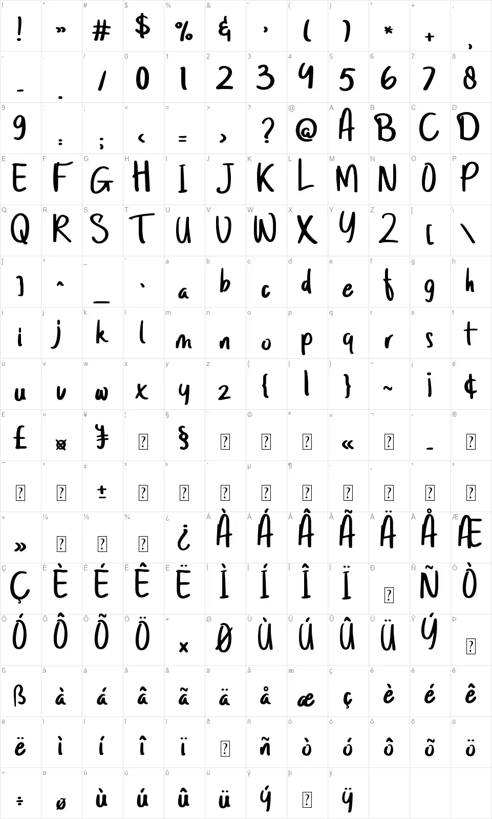 Twenty Senjafont character map
