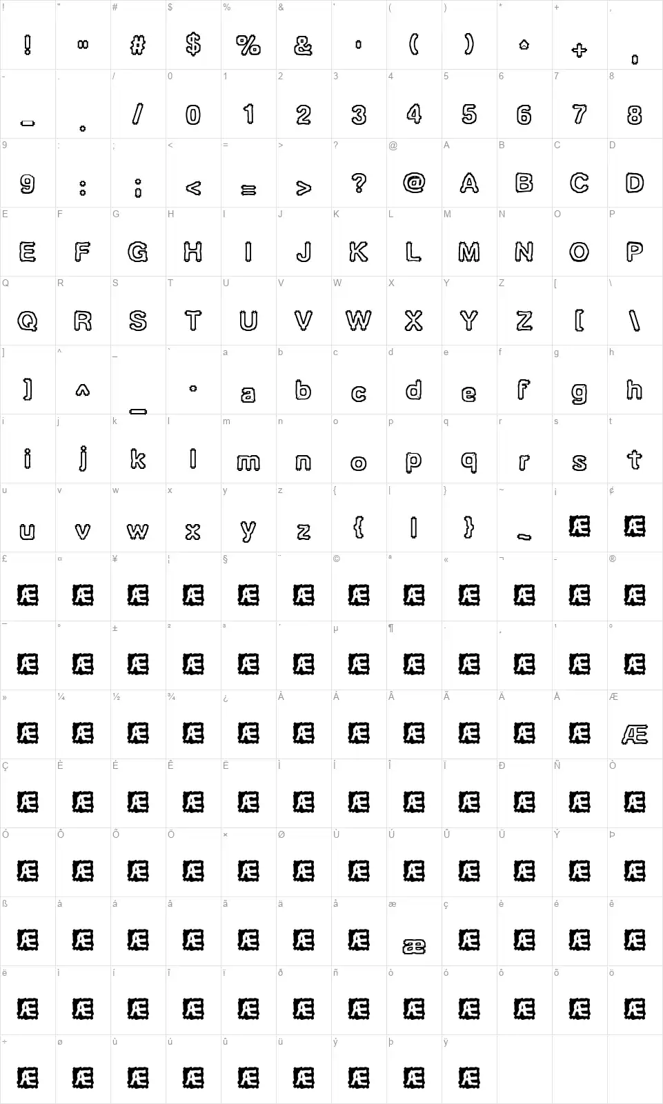 Ubiquity BRKfont character map