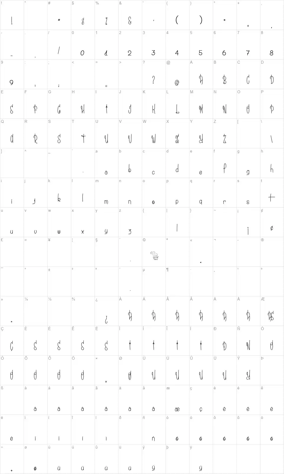 Une Sale Histoire de Yakfont character map