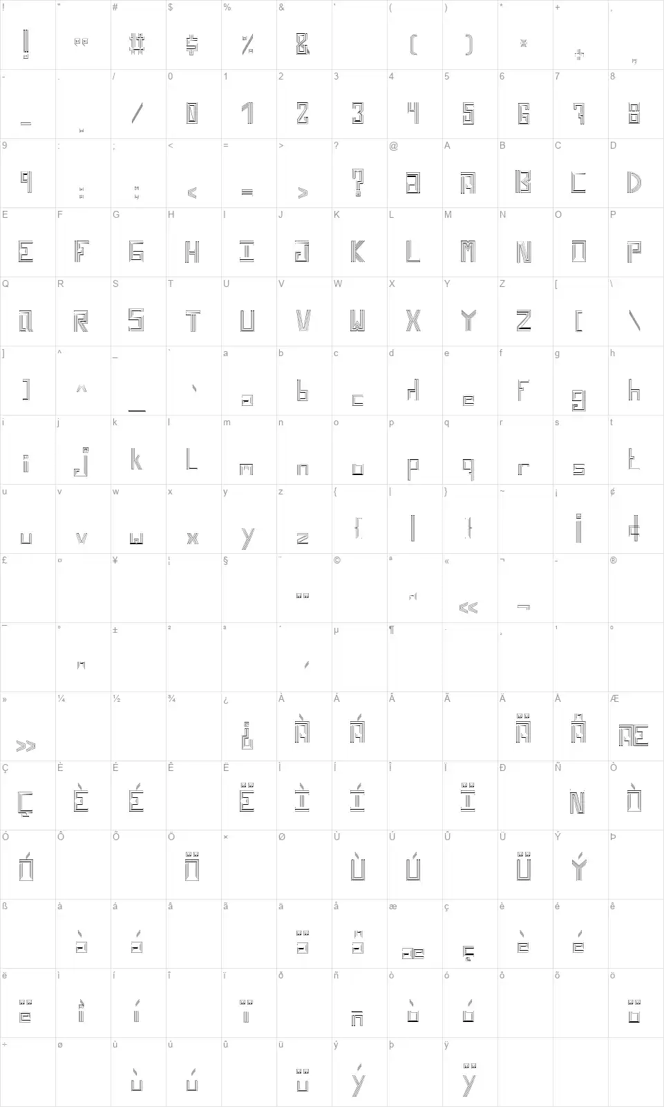 Untrazukofont character map