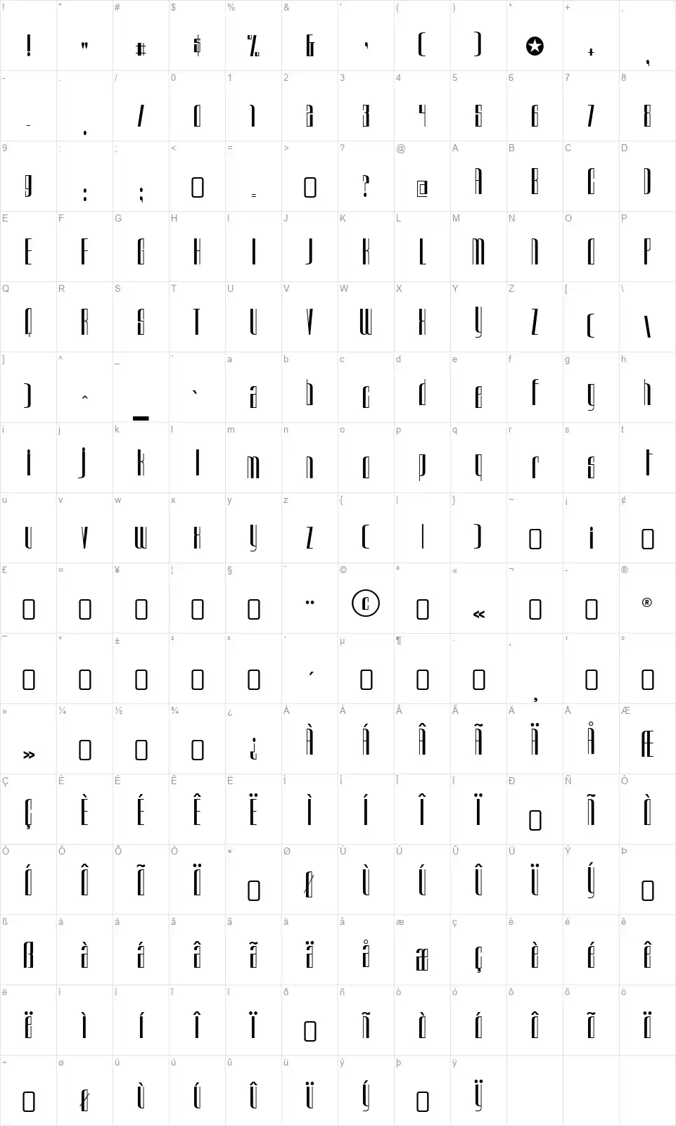Urkelian-Regularfont character map