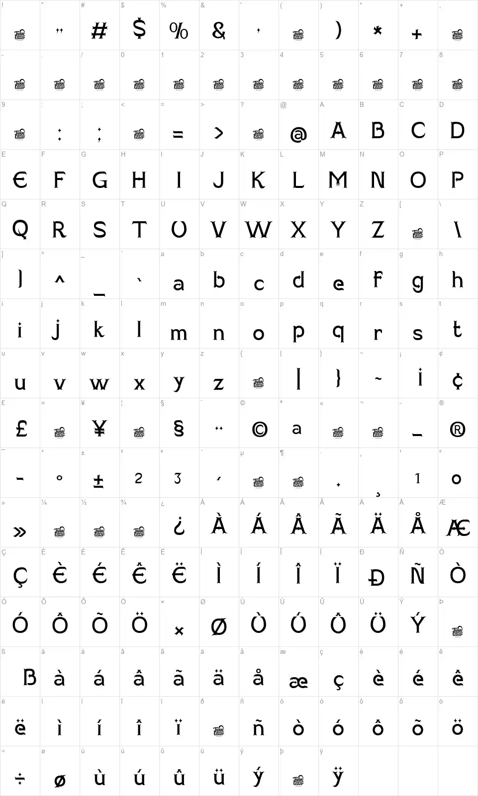 Valqrivfont character map