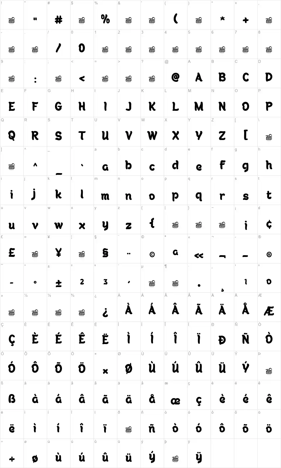 Vanila Moont Karakter haritası Vanila Moontfont character map