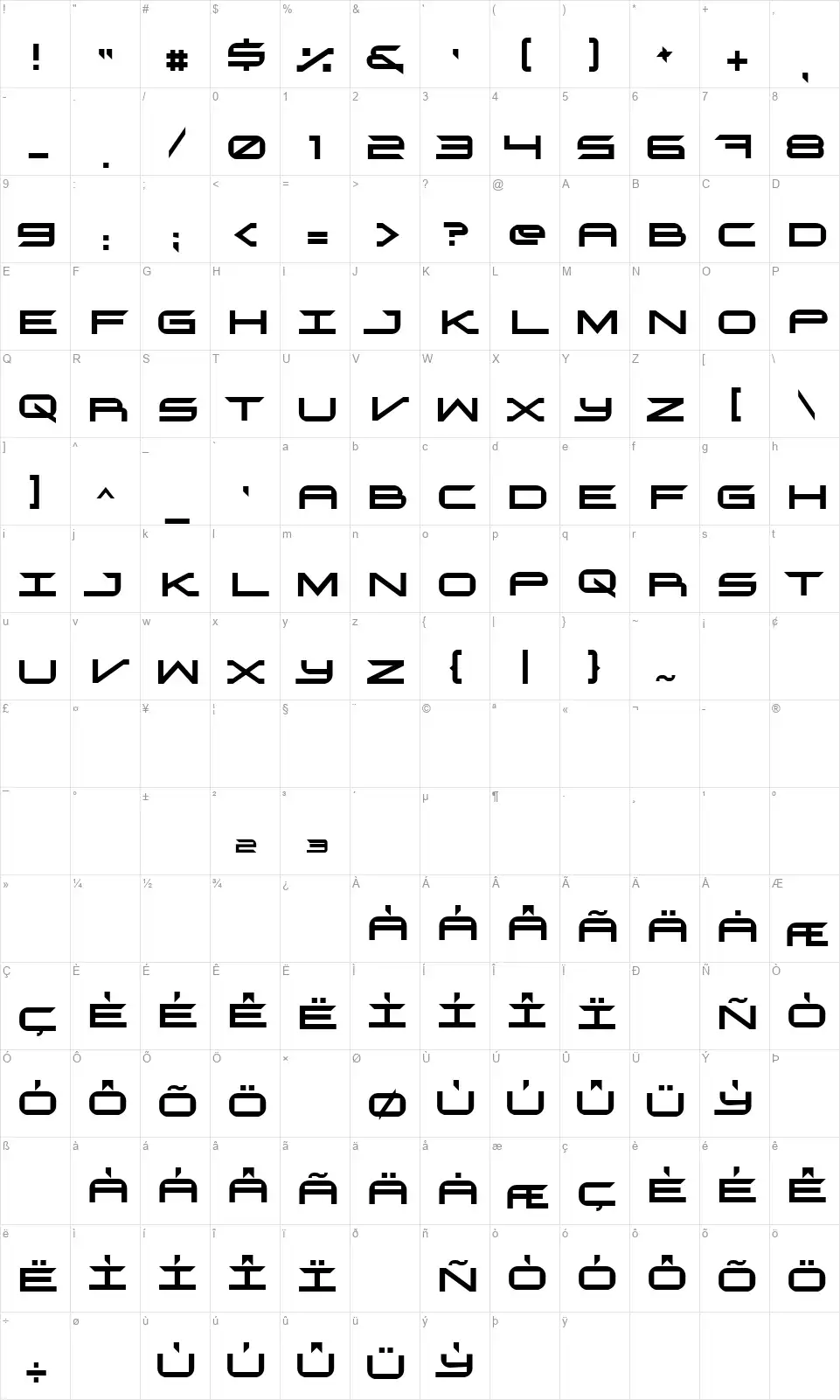 Velekomfont character map
