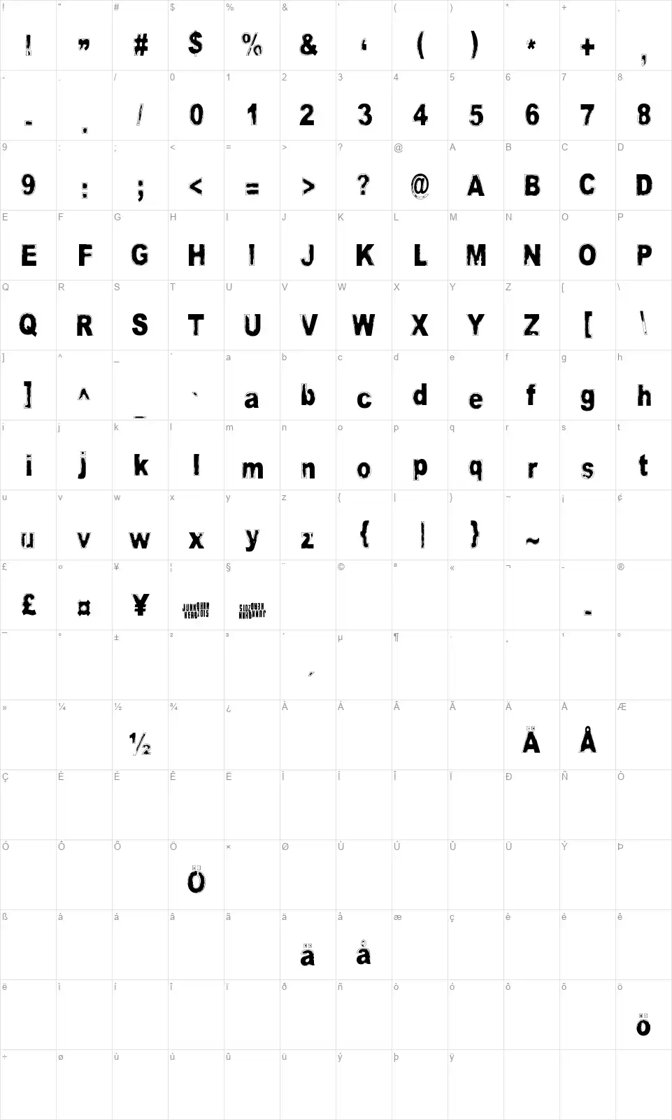 Velvet Queenfont character map