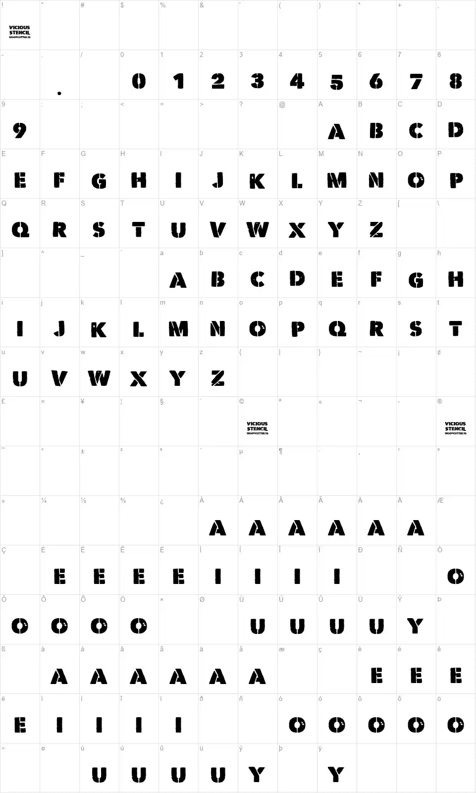 Vicious Stencilfont character map