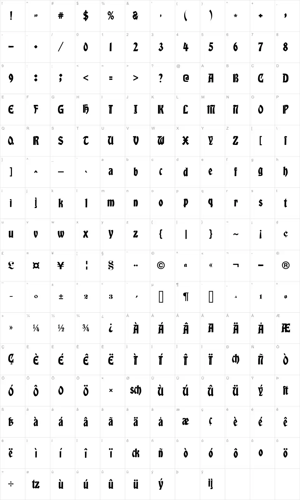 Victorian Free Ornaments Karakter haritası Victorian Free Ornamentsfont character map