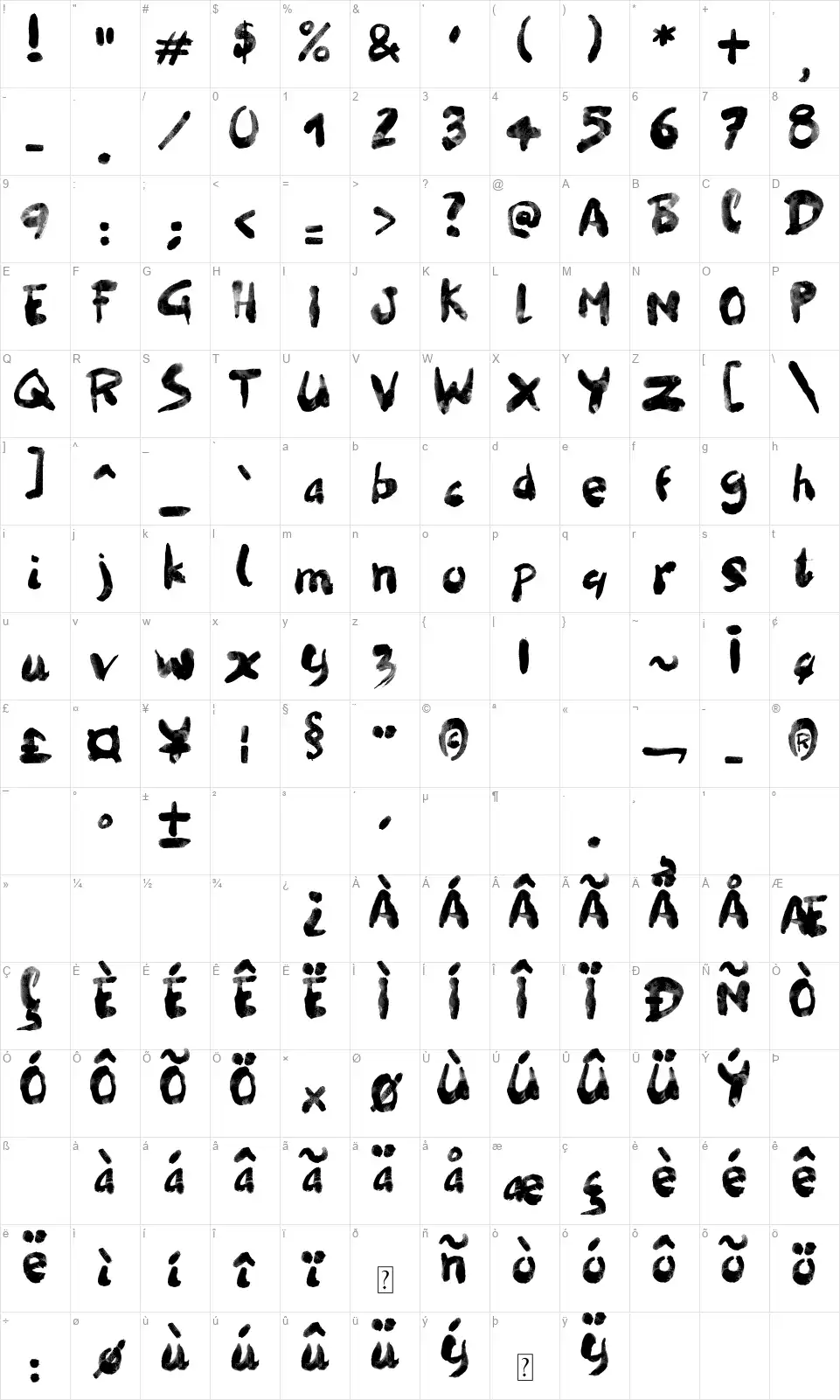 Vif Argentfont character map