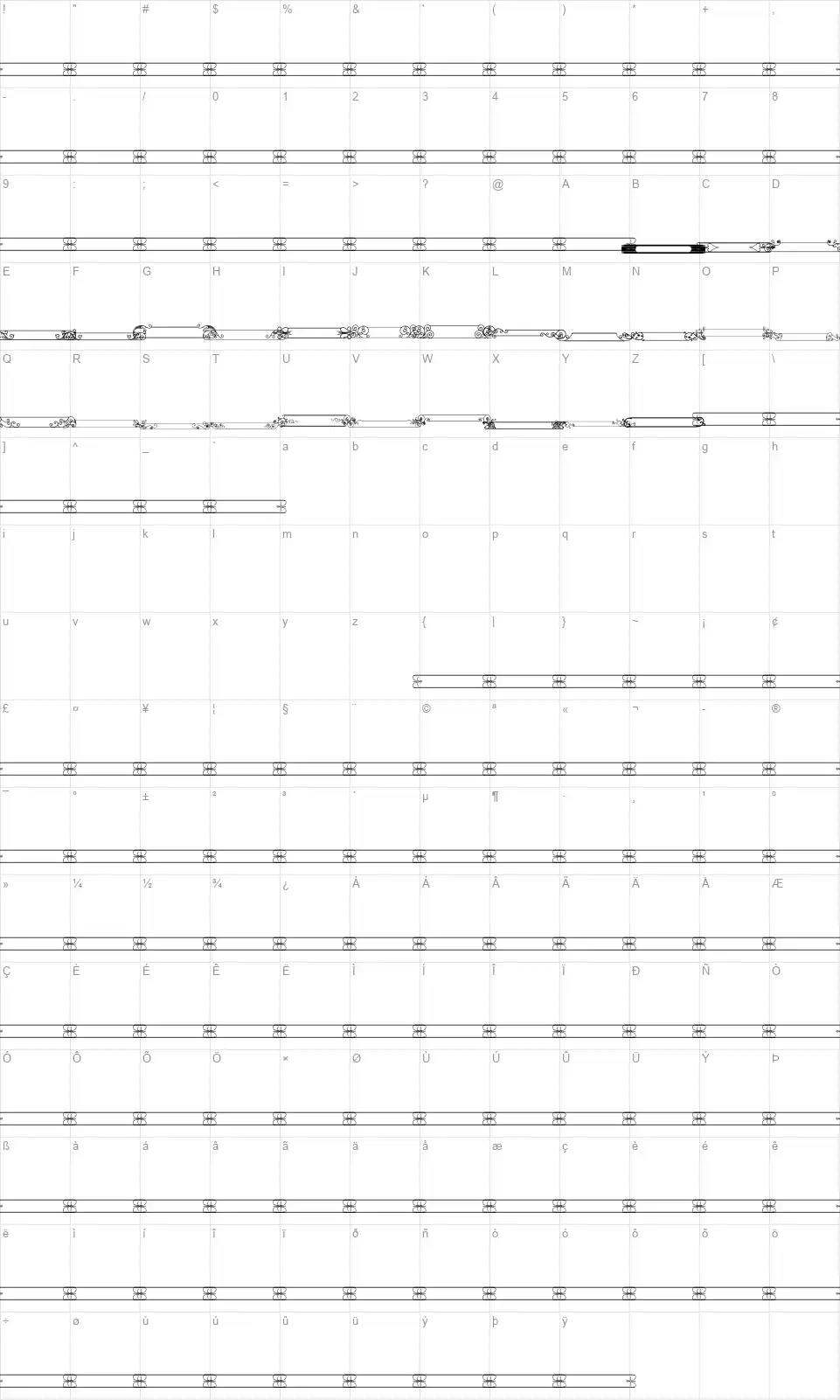 Vintage Panels 014font character map