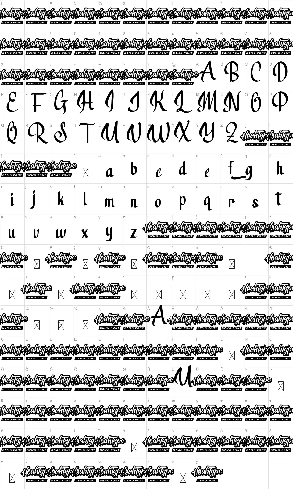 Visualistfont character map