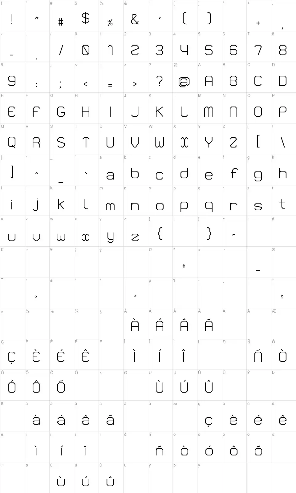 VLOBJfont character map