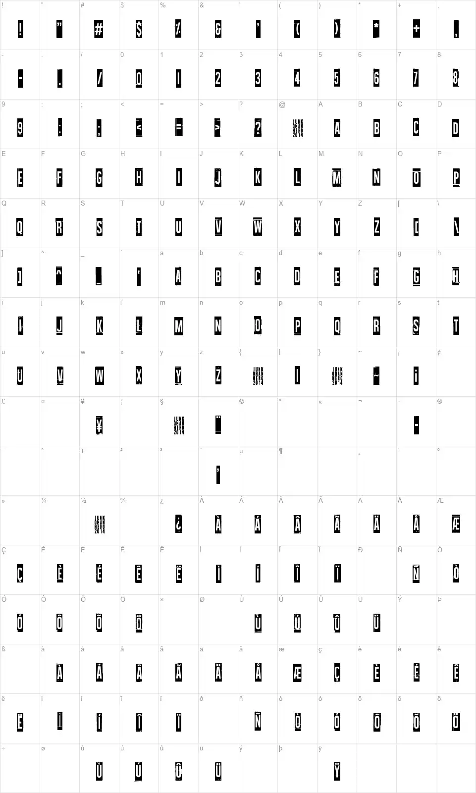 Wallowxenonfont character map