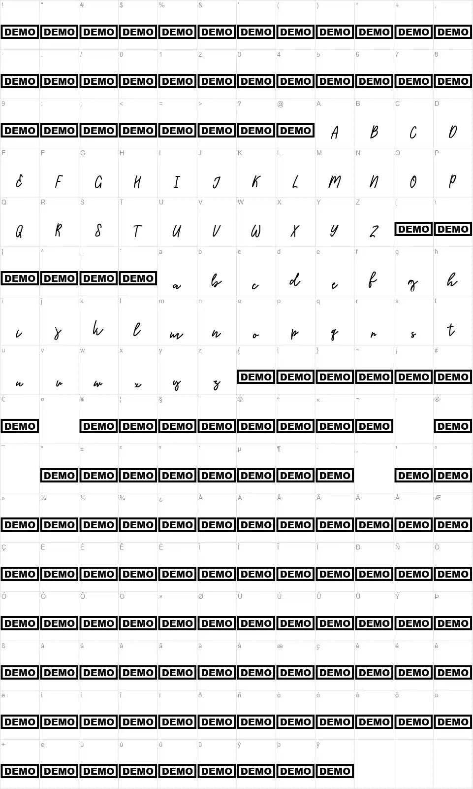 Warm Memoriesfont character map