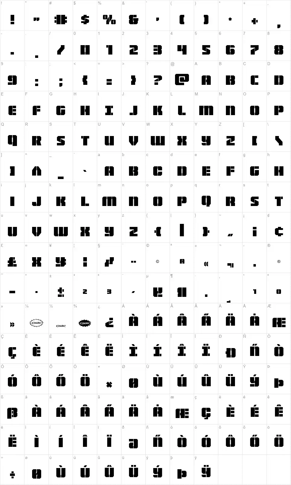 Warpthrusterfont character map
