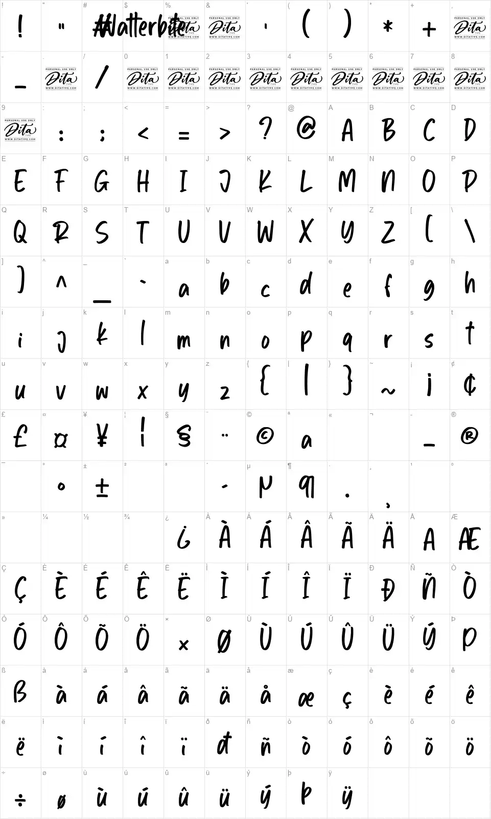 Watterbitefont character map