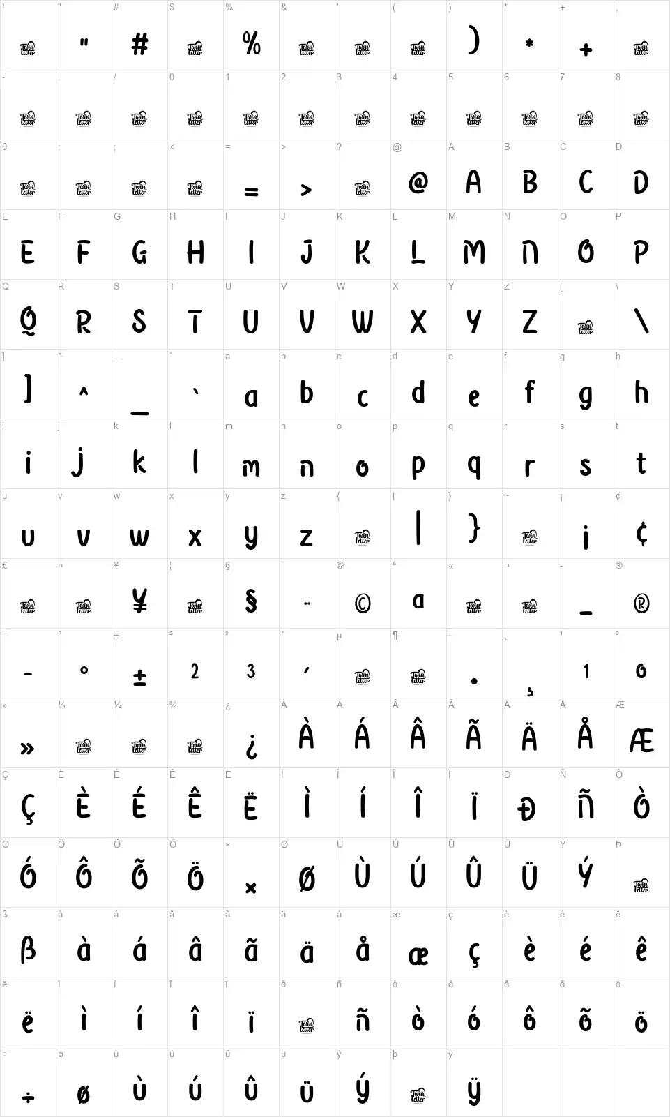 Watu Carankfont character map