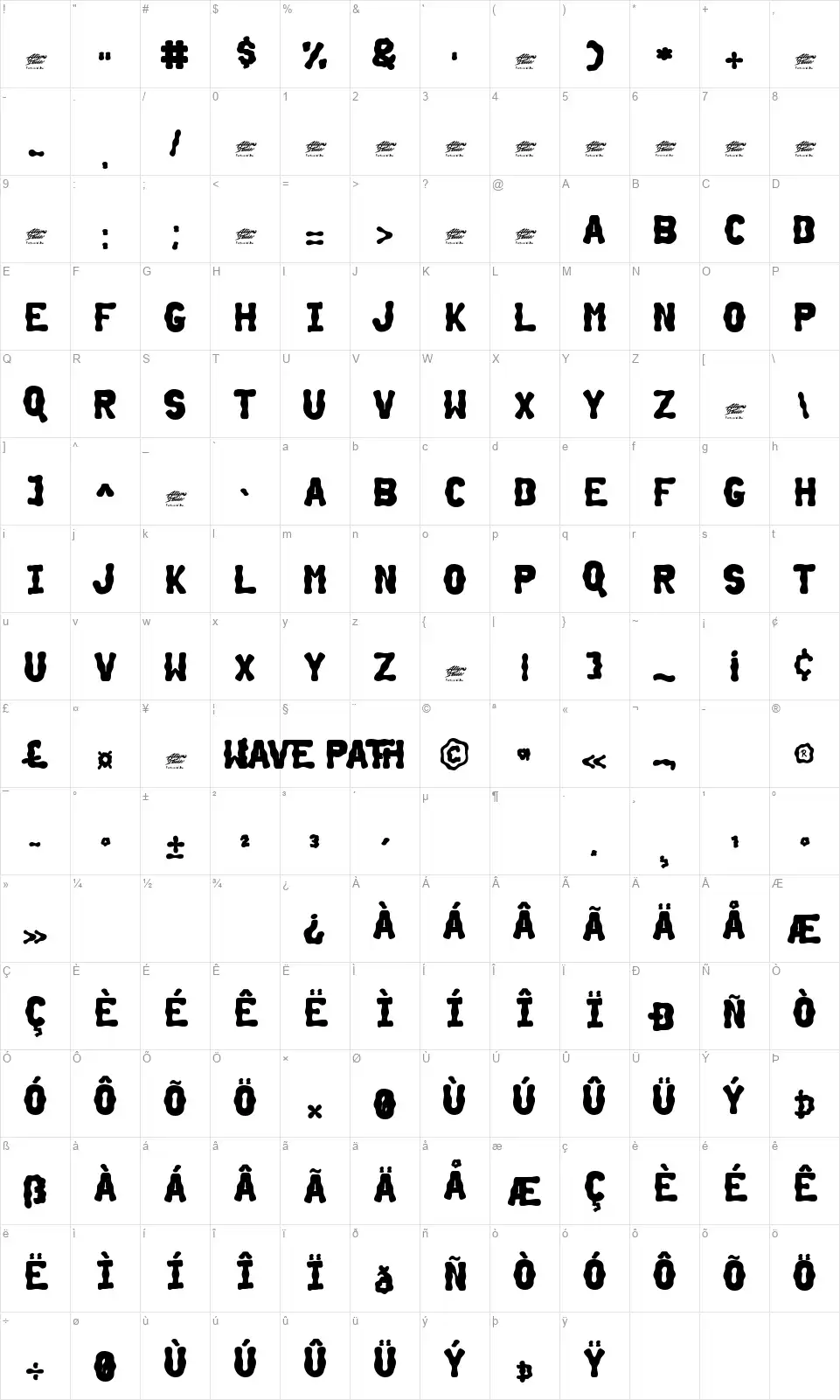 Wave Pathfont character map