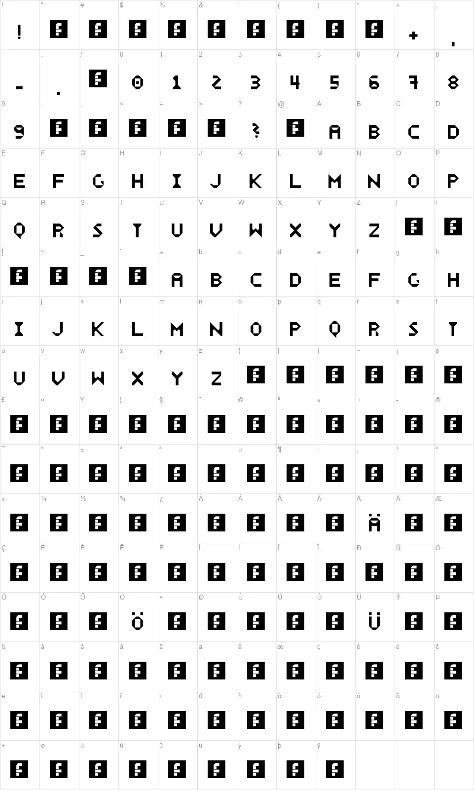 Weckerfont character map