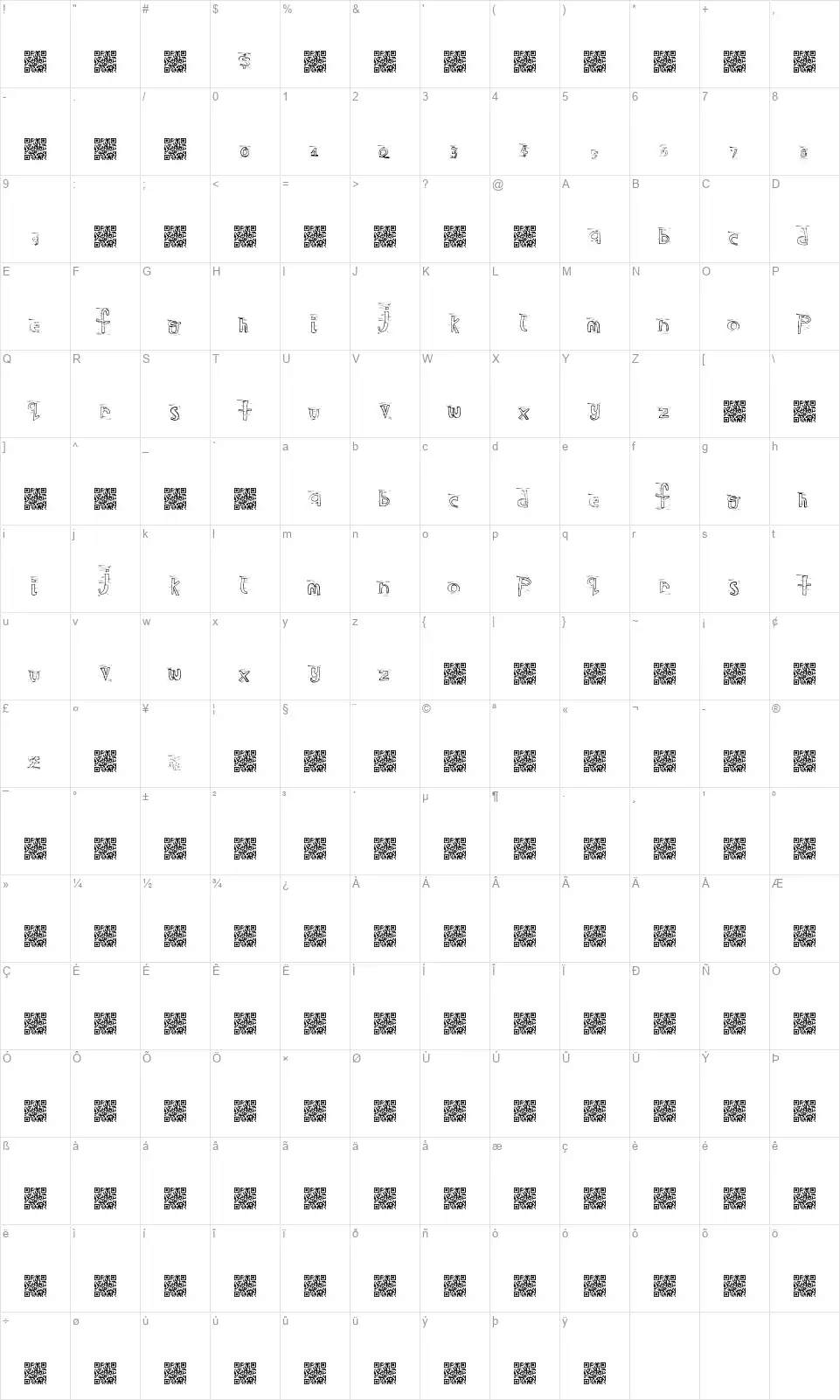 WesternClownfont character map