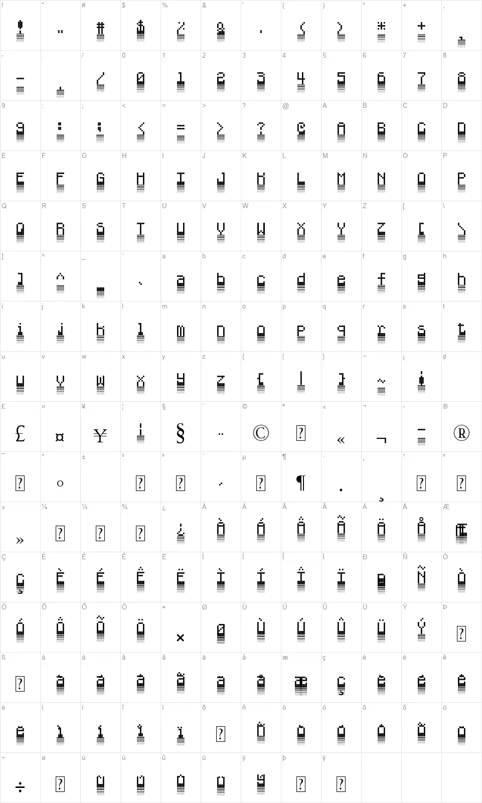 WhatUPfont character map