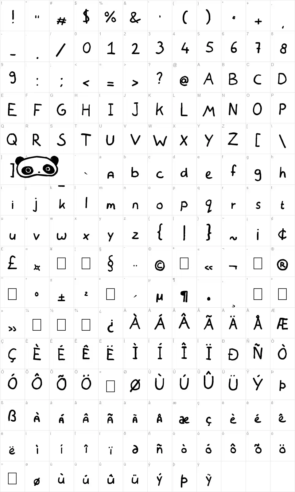 White Bear Lakefont character map