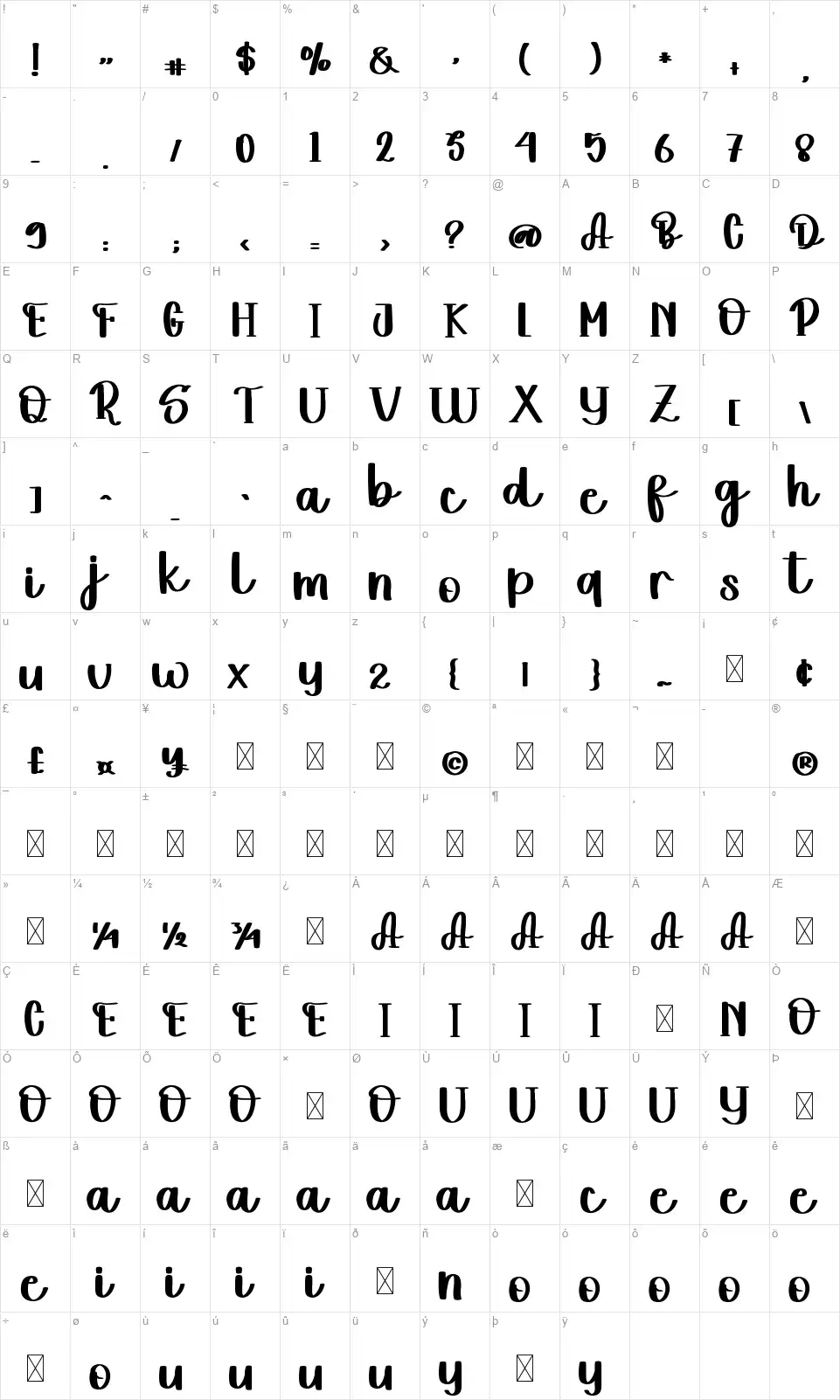 Winter Seassonfont character map