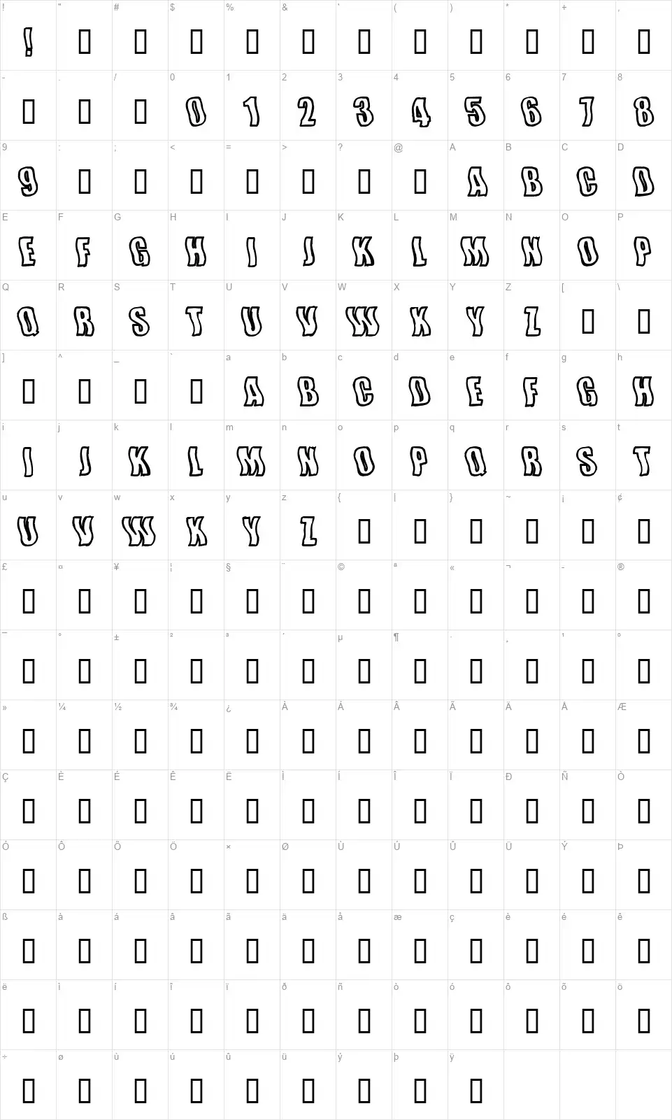 Wishful Wavesfont character map