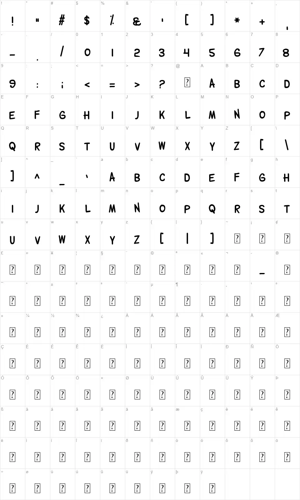 Wolfgangerfont character map