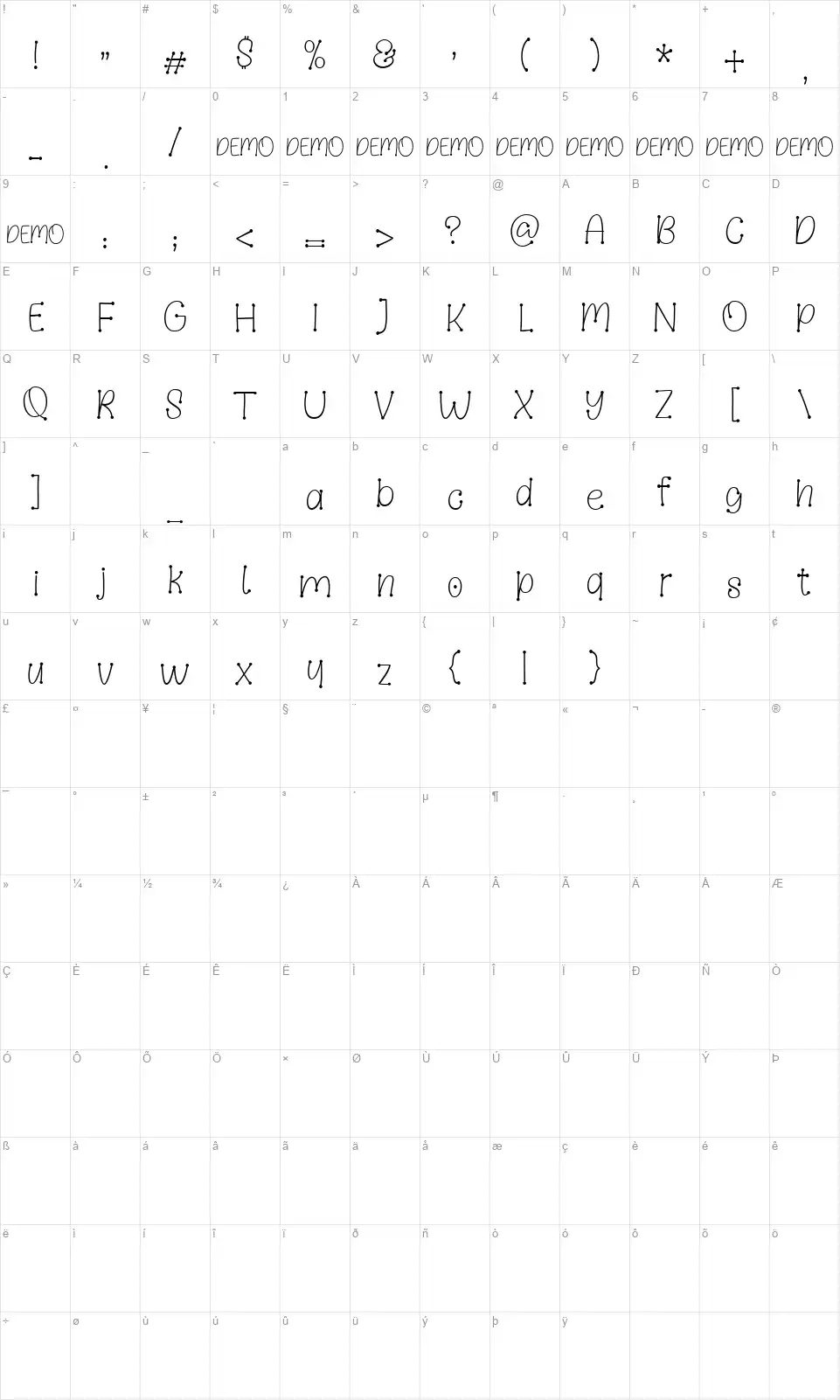 Wood Loverfont character map