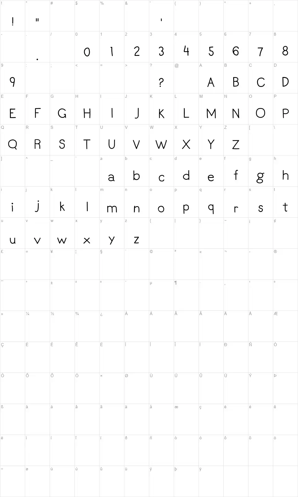 Write Sans Litefont character map