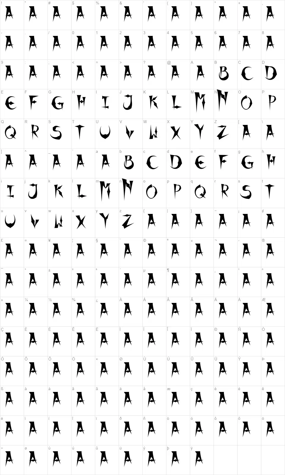 X Horror Xfont character map