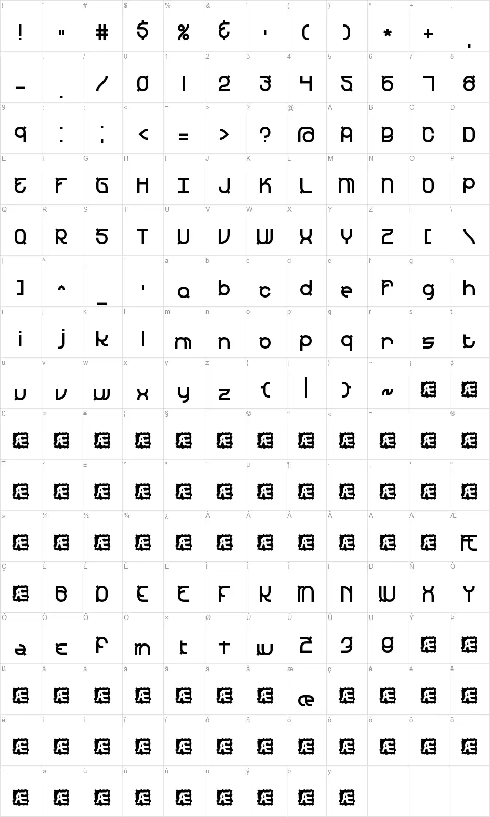 Yearendfont character map