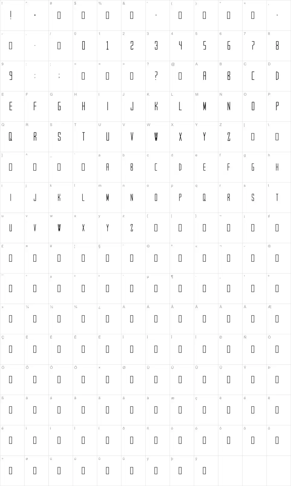 Young Agency Karakter haritası Young Agencyfont character map